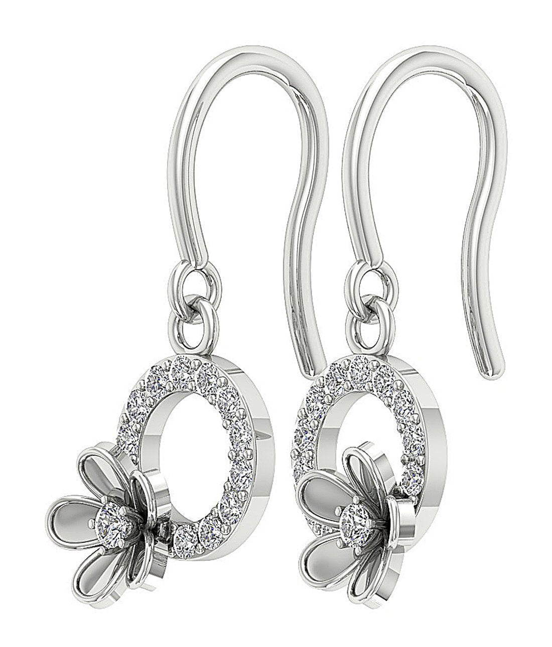 Round Diamond Dangle Anniversary Earrings SI1/I1 G 0.40 Ct 18k/14k White Gold Prong Set