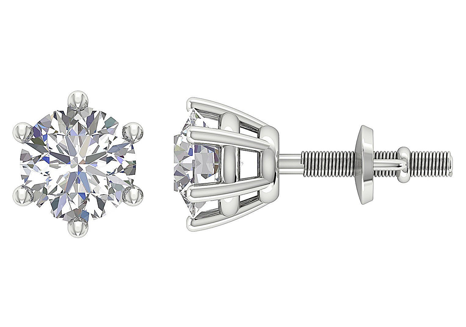 Six Prong Set Solitaire Studs Earrings 14k / 18k Natural Diamonds I1 G 0.40 Ct