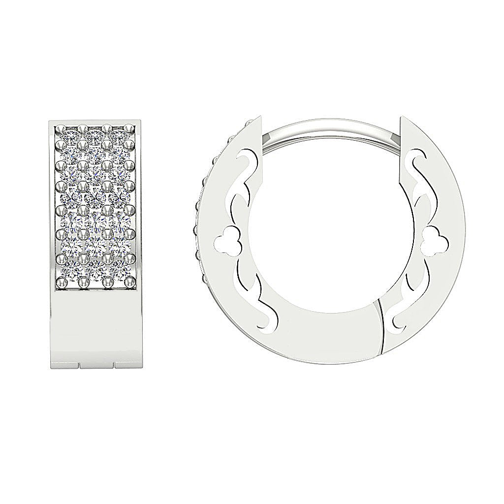 Front View Designer Round Cut Diamond White Gold Earring