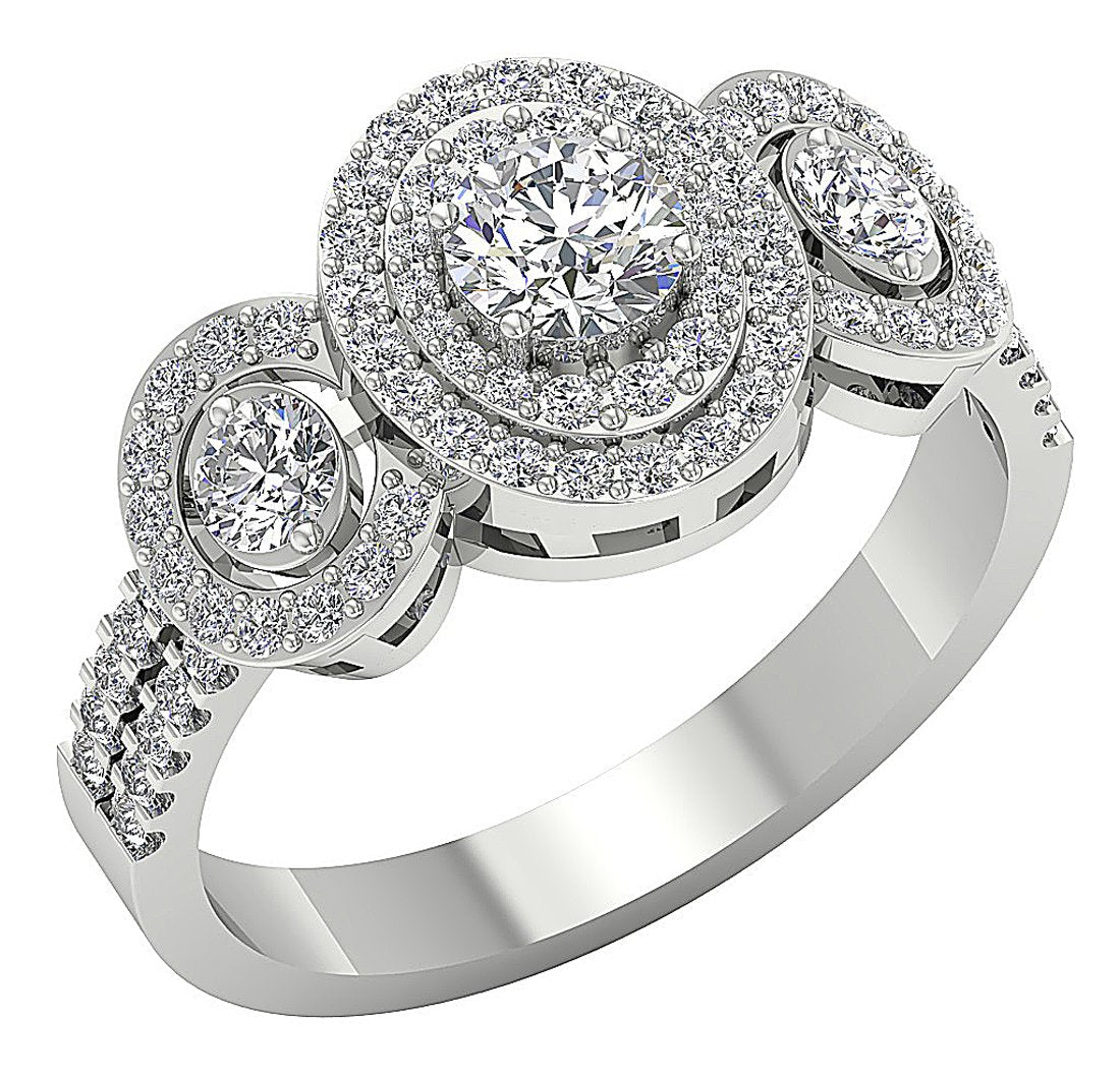 Solitaire Double Halo Engagement Ring Natural Diamond SI1 G 1.40 Ct 14k Solid Gold Prong Set