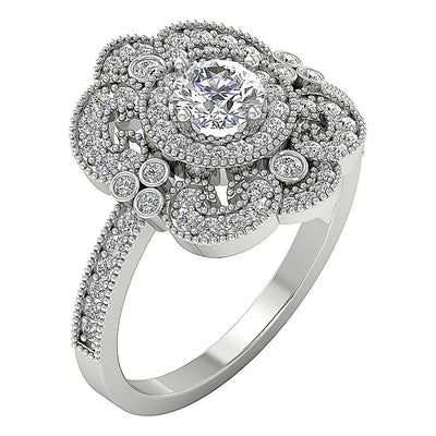 14k Rose Gold Halo Solitaire Anniversary Ring Round Diamond I1 G 1.20 Ct Prong Bezel Set