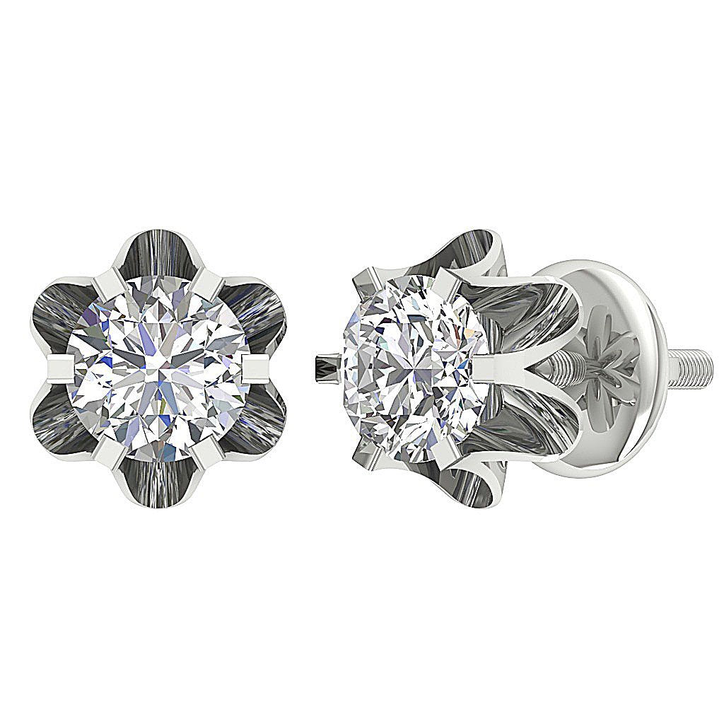 Natural Diamond Solitaire Studs Engagement Earrings SI1/I1 G 0.55 Ct 14k/18k White Gold Prong Set