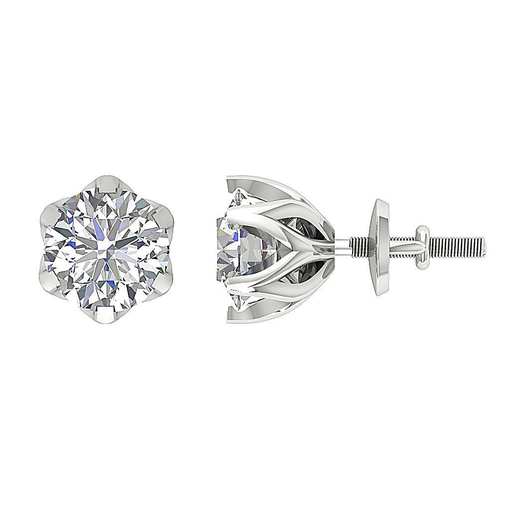 Genuine Diamond Solitaire Studs Earrings 14k Gold Prong Set