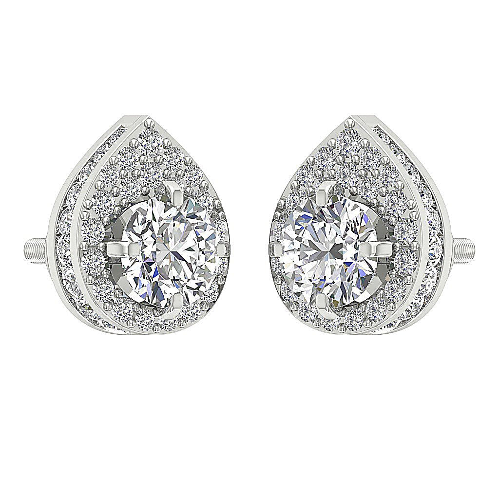 14k/18k Yellow Gold Round Diamond I1 G 1.75Ct Removable Jacket Halo Solitaire Stud Earring 7.80MM