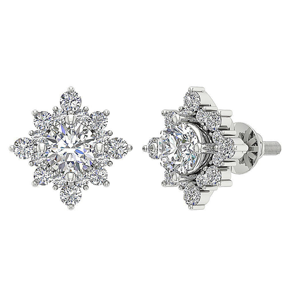 Designer Halo Solitaire Stud Earring 14k/18k Solid Gold Round Diamond SI1 G 1.80Ct