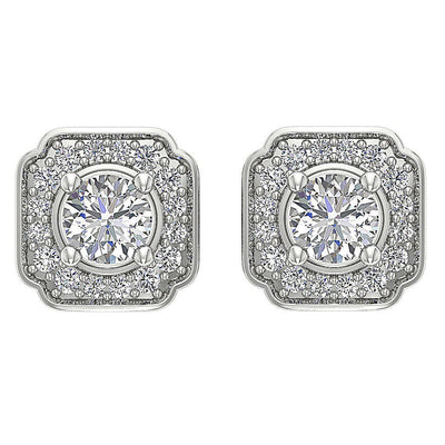 Designer Halo Solitaire Studs Earrings 14k/18k Solid Gold Round Cut Diamonds SI1 G 0.80 Ct