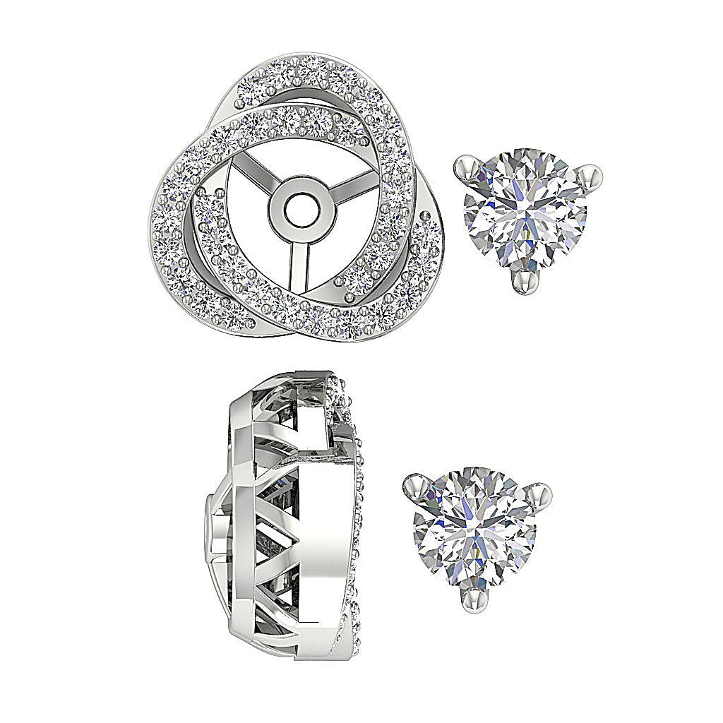 14k/18k White Gold Natural Diamond I1 G 1.50Ct Removable Jacket Halo Solitaire Stud Earring 12.70MM