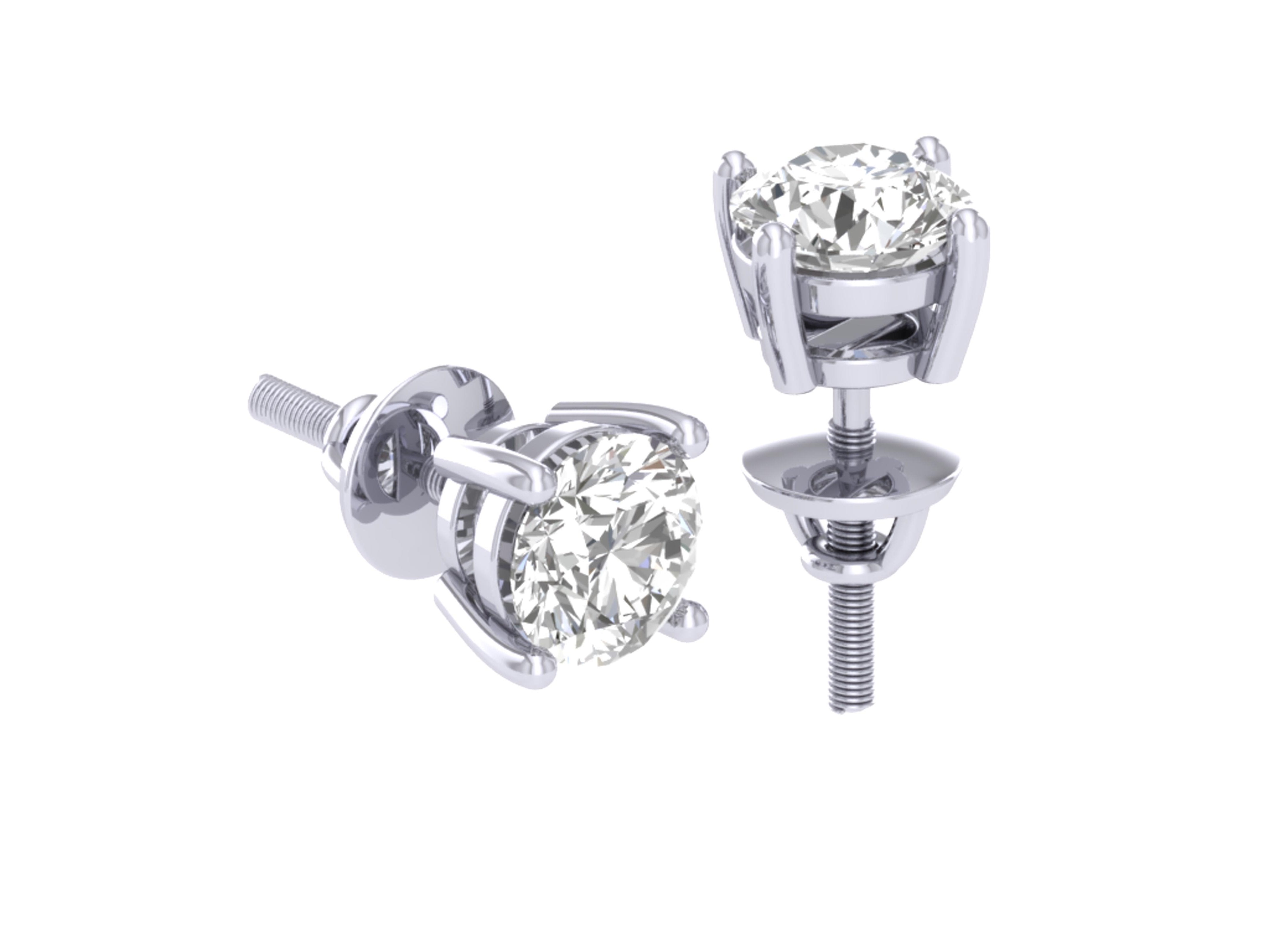 I1 G 0.30 Ct Solitaire Studs Earrings 14k/18k Gold Round Cut Diamonds Prong Set