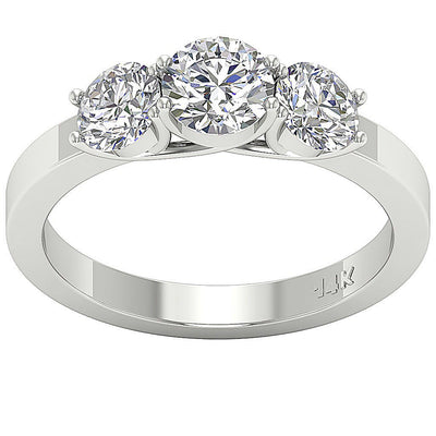 Designer Three Stone Wedding Ring I1 G 1.80 Carat Natural Diamond Prong Set 14k White Gold 5.65MM