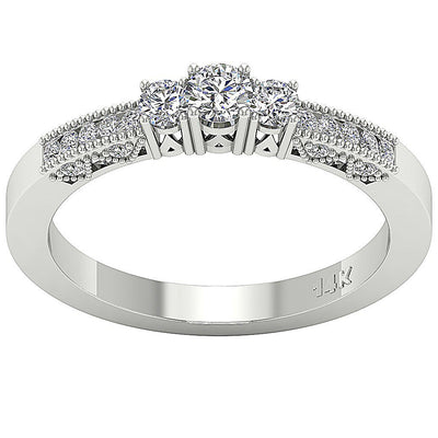 Genuine Diamond Three Stone Wedding Ring I1 G 0.80 Ct 14k White Gold Prong Channel Set
