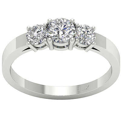 Three Stone Wedding Ring Natural Round Diamond SI1 G 1.01 Ct Prong Set 14k White Gold 4.55MM