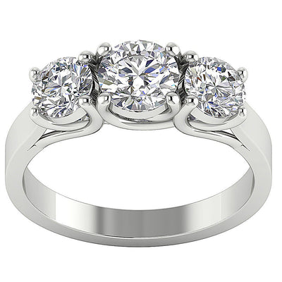 Three Stone Wedding Ring Round Diamond I1 G 2.00 Ct Prong Set 14k White Yellow Rose Gold 6.30MM
