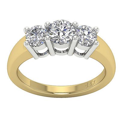 14K White Yellow Rose Gold Three Stone Wedding Ring Genuine Diamond SI1 G 1.01 Ct Prong Set