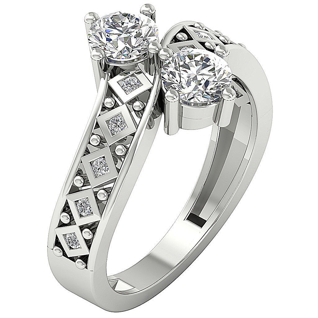 Prong Bezel Set Forever Us Solitaire Two Stone Wedding Ring Genuine Diamond SI1 G 1.15 Ct