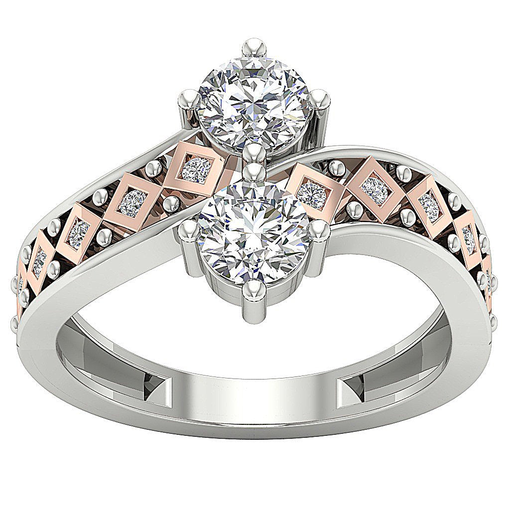 Prong Bezel Set Forever Us Solitaire Two Stone Wedding Ring Genuine Diamond SI1 G 1.15 Ct