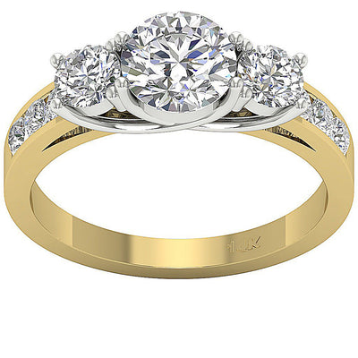 SI1 G 1.70 Ct Three Stone Wedding Ring Genuine Diamond 14K Two Tone Gold Prong Channel Set