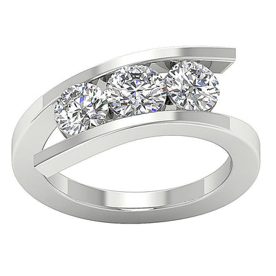 Designer Three Stone Wedding Ring Natural Round Diamond I1 G 1.01 Carat Bezel Set Width 6.95MM