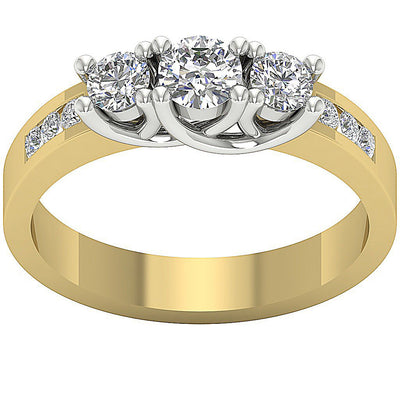 Designer Three Stone Wedding Ring Real Diamond I1 G 0.65Ct Prong Channel Set 14k Yellow Gold 4.00MM