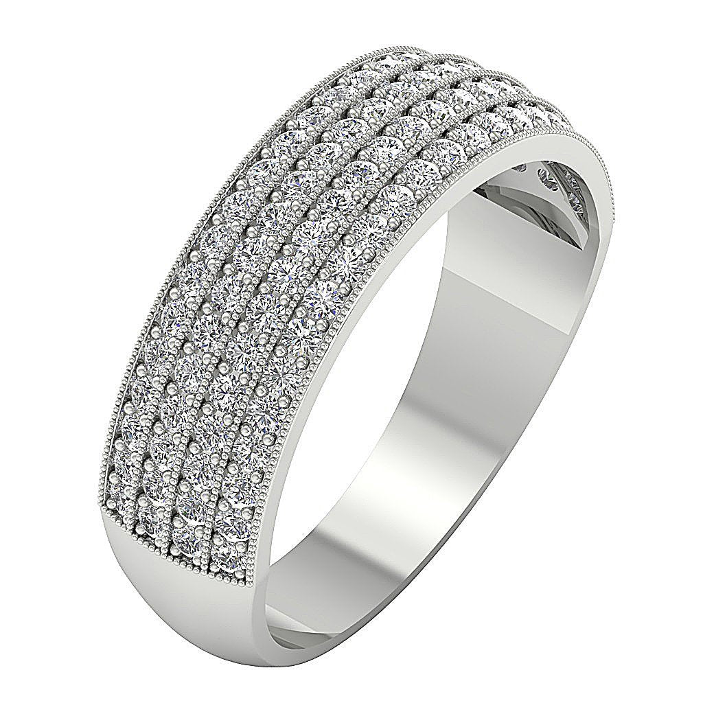 14k White Gold Petite Anniversary Ring SI1 G 0.90 Ct Natural Round Diamond Pave Set 7.20MM