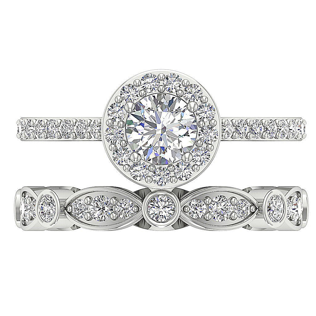 SI1 G 2.45 Ct Designer Halo Bridal Ring Set Natural Diamond Prong & Bezel Set