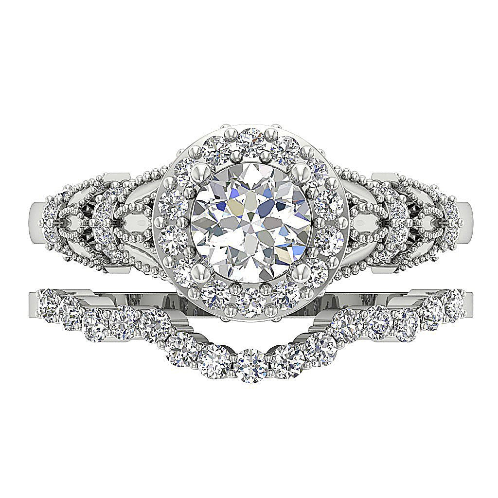 Flower Shaped Milgrain Halo Wedding Rings Bridal Set I1 G 1.30 Carat Natural Diamond