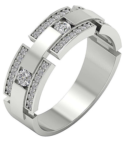 14k Solid Gold Natural Diamond Mens Anniversary Ring SI1/I1 G 0.85Ct Prong & Bar Set Width 7.45MM