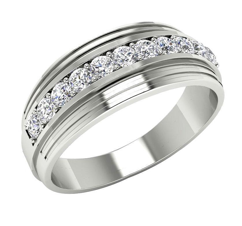 Mens Wedding Ring SI1/I1 G 0.55Ct 14k Solid Gold Natural Diamonds Channel Set Width 7.70MM