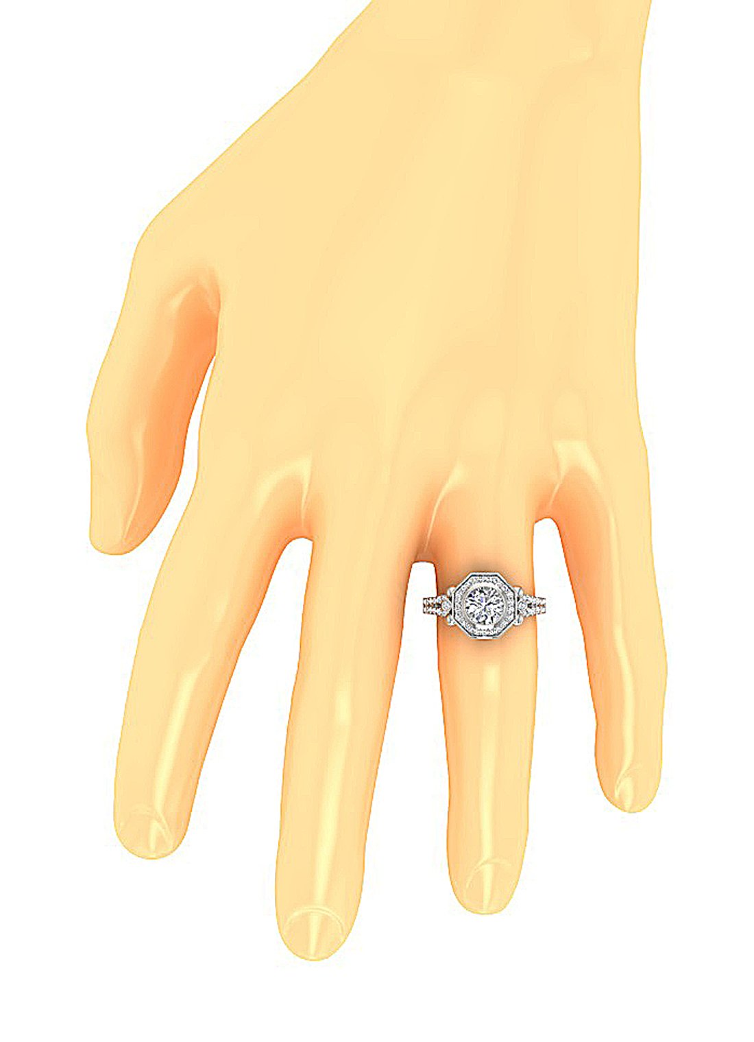 Prong & Bezel Set 14k Solid Gold 11.35 MM I1 G 1.50 Ct Accent Solitaire Halo Round Cut Diamond Ring