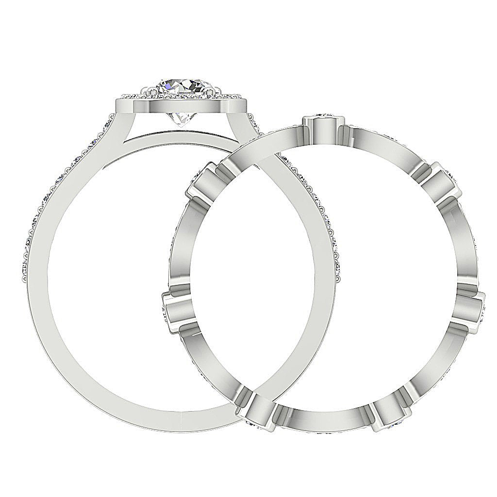 SI1 G 2.45 Ct Designer Halo Bridal Ring Set Natural Diamond Prong & Bezel Set
