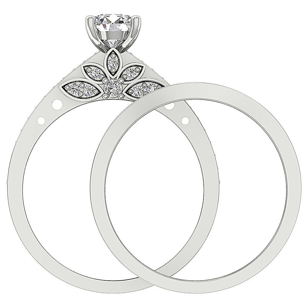 Couples Wedding Ring Sets Round Cut Diamond I1 G 1.10 Ct Prong Set 14k Gold