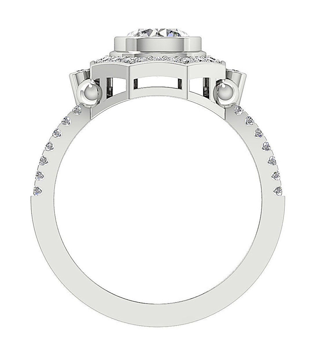 Prong & Bezel Set 14k Solid Gold 11.35 MM I1 G 1.50 Ct Accent Solitaire Halo Round Cut Diamond Ring