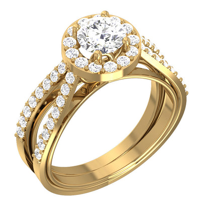 Prong Set Solitaire Split Shank Halo Engagement Ring For Her SI1 G 1.05 Carat Diamond 14K Gold