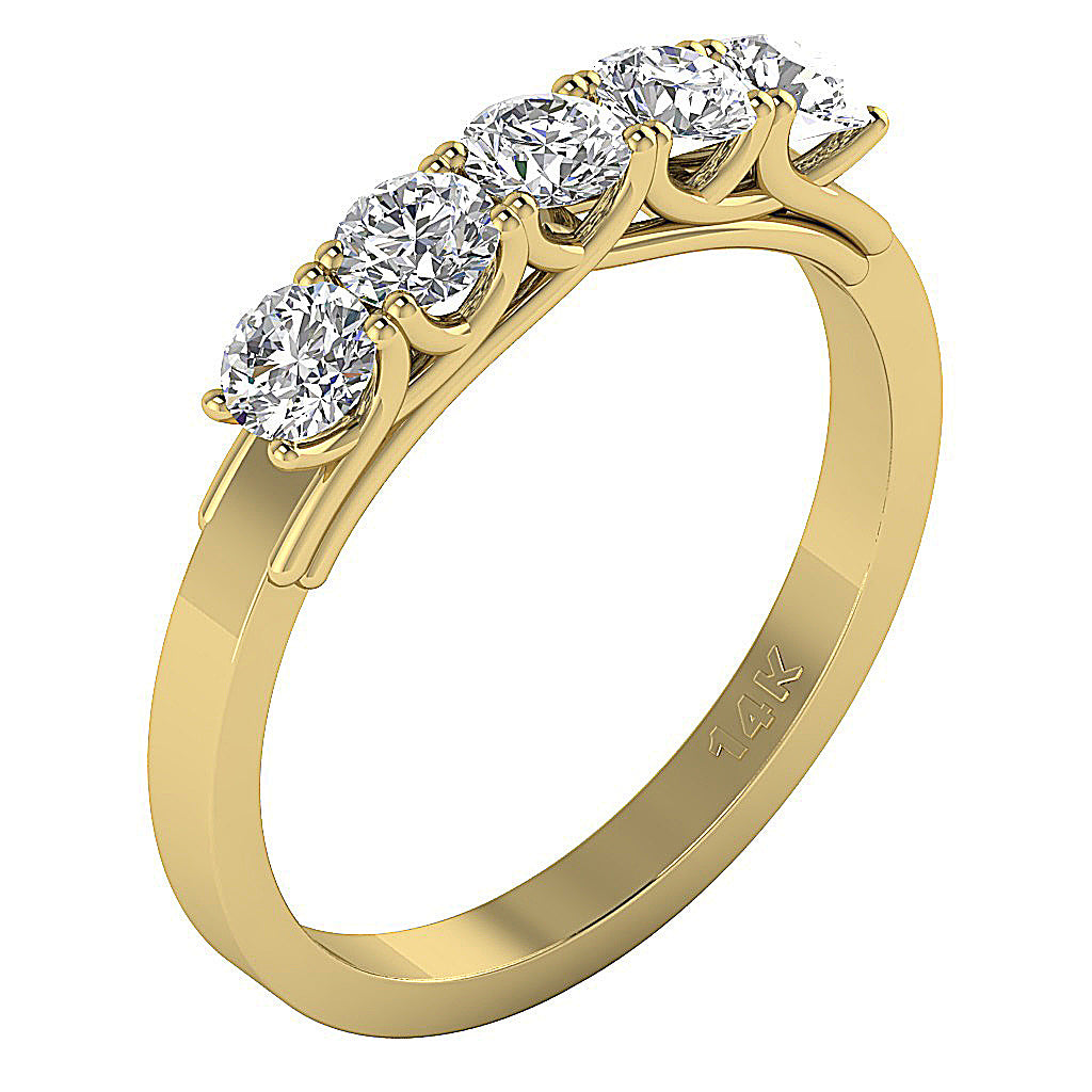 1.50Carat Designer Five Stone Round Brilliant Cut Diamond Wedding 14K Gold Ring