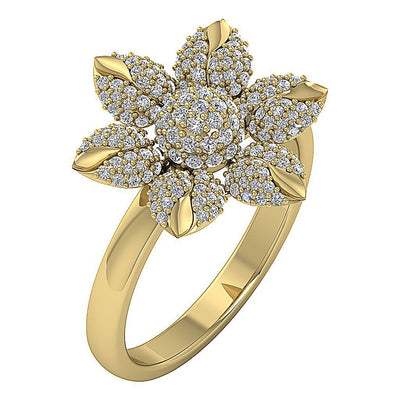 Prong Set Flower Designer Engagement Ring Natural Diamond I1 G 0.90 Ct 14K White Gold 17.50 MM