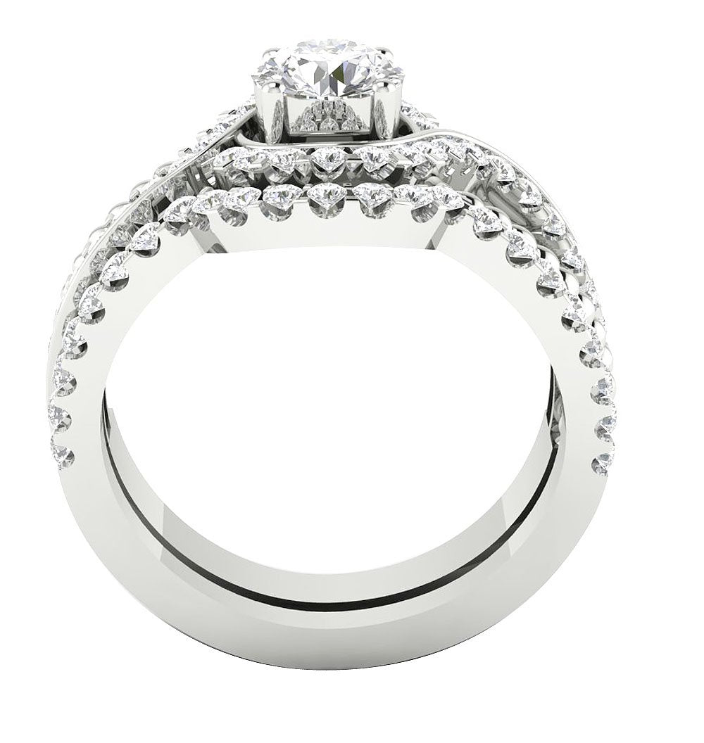 Split Shank Bridal Wedding Ring Set SI1 G 1.75 Carat Natural Diamonds 14K Solid Gold