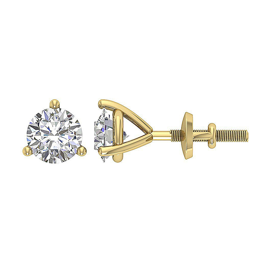 14k/18k Yellow Gold Natural Diamonds Solitaire Studs Earrings SI1 G 0.65Ct Martini Prong Set 4.20MM