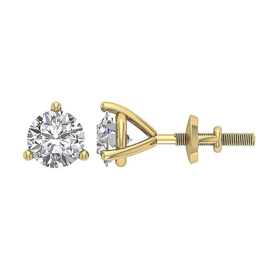 14k/18k Yellow Gold Round Diamonds I1 G 0.85 Ct Solitaire Studs Earrings Martini Prong Set 4.80MM