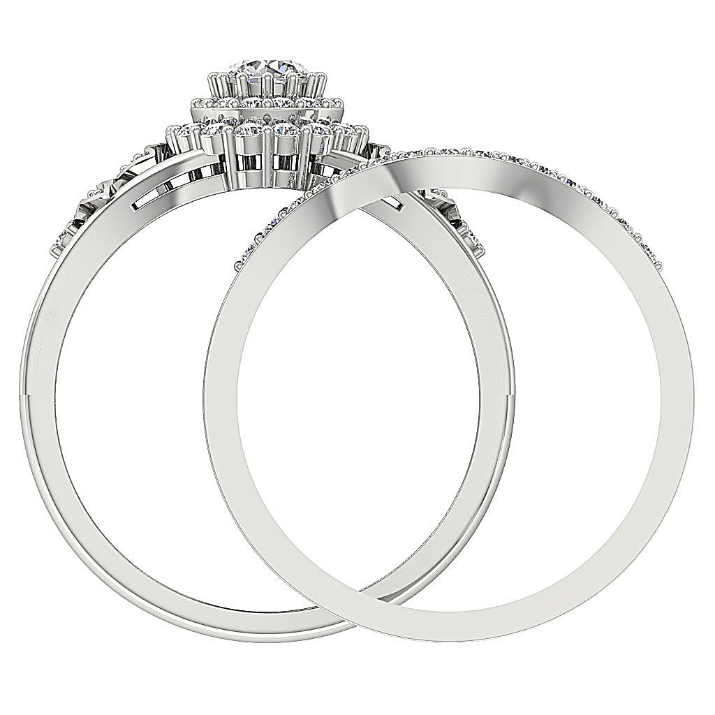 Double Halo Engagement Band Sets Round Cut Diamond SI1 G 0.75 Ct 14k Gold