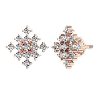 18k/14k Rose Gold Solitaire Studs Anniversary Earring Round Diamond SI1/I1 G 0.50 Ct Prong Set