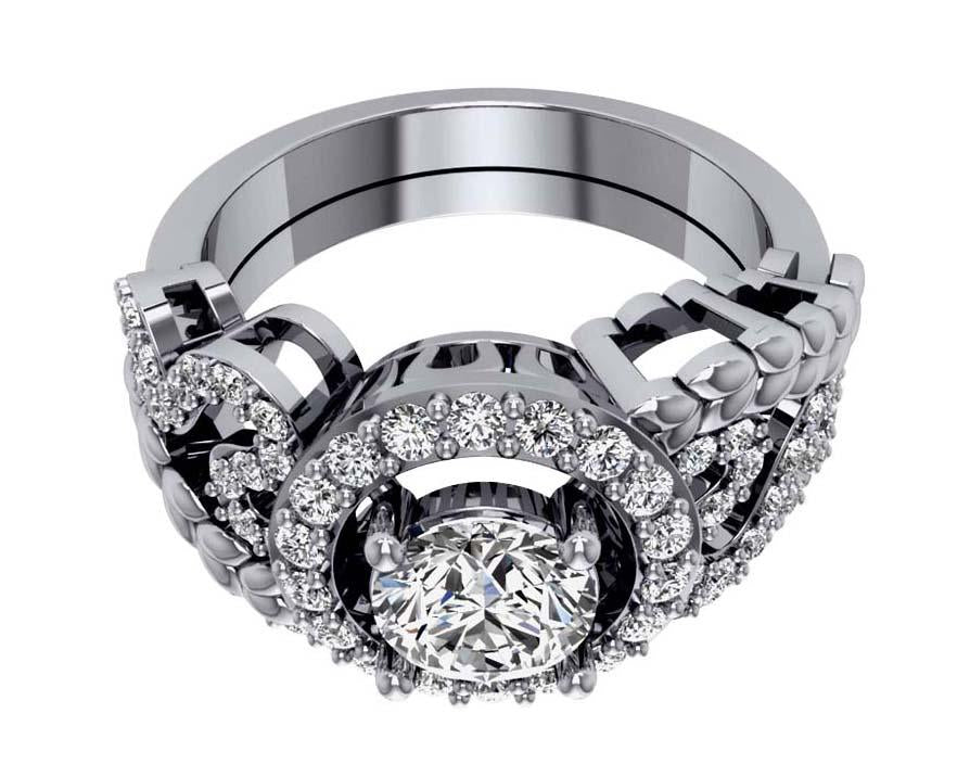 Designer Bridal Halo Ring Set I1 G 1.60 Ct Genuine Diamond 14K White Yellow Rose Gold
