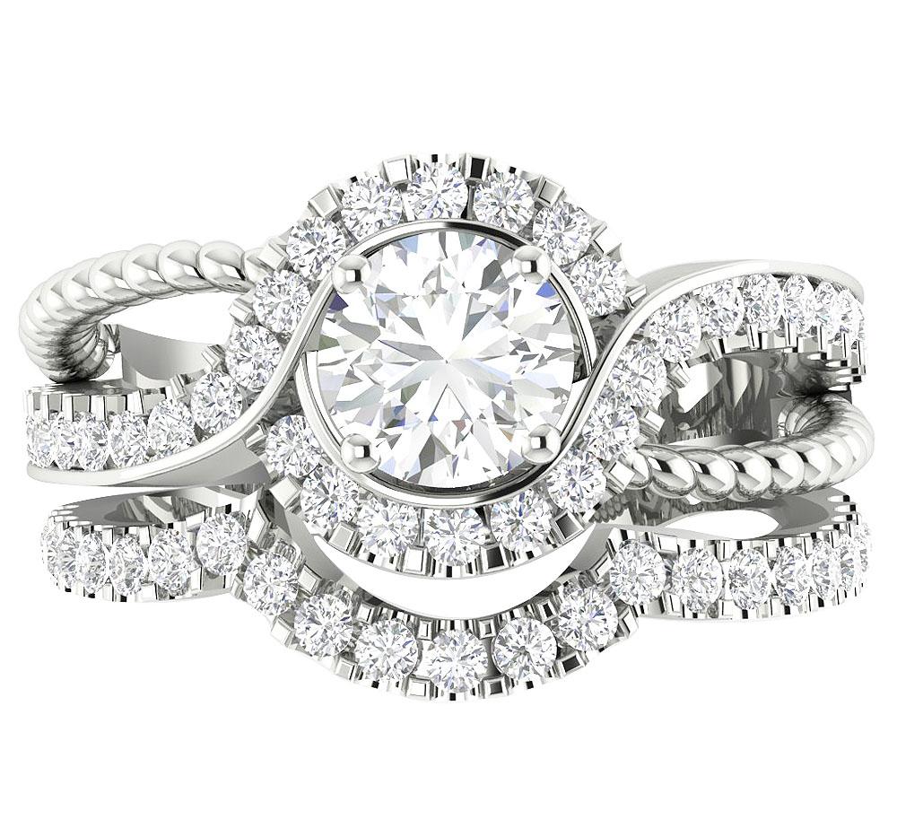 Split Shank Bridal Wedding Ring Set SI1 G 1.75 Carat Natural Diamonds 14K Solid Gold