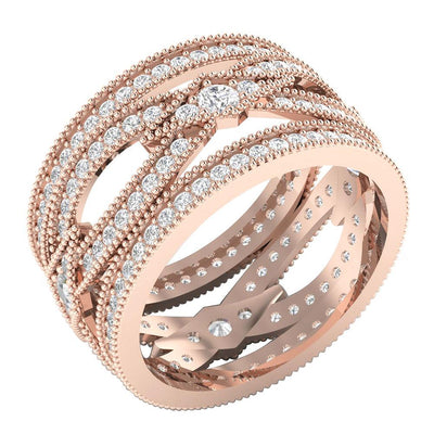 SI1 G 2.25 Ct Round Diamond 14k Solid Gold Designer Wedding Eternity Ring