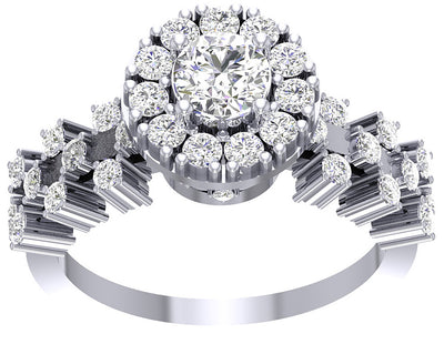 Solitaire Diamond Halo Engagement Ring SI1 G 1.50 Carat Genuine Round Diamond 14K Gold