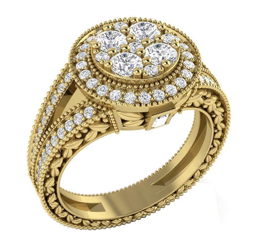 Prong Bezel Set Halo Solitaire Anniversary Ring SI1 G 1.10 Ct Round Diamond 14k Solid Gold