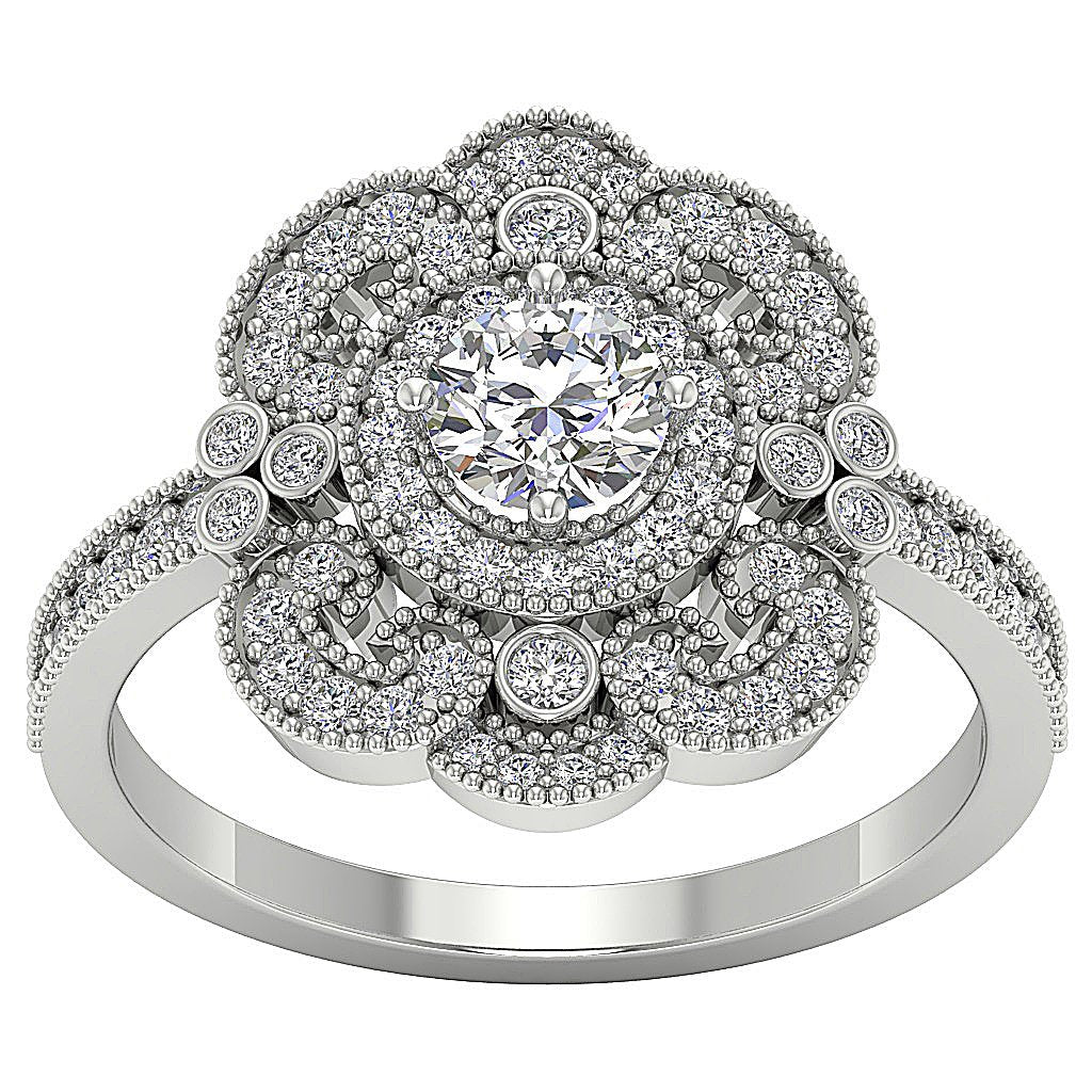 14k Rose Gold Halo Solitaire Anniversary Ring Round Diamond I1 G 1.20 Ct Prong Bezel Set
