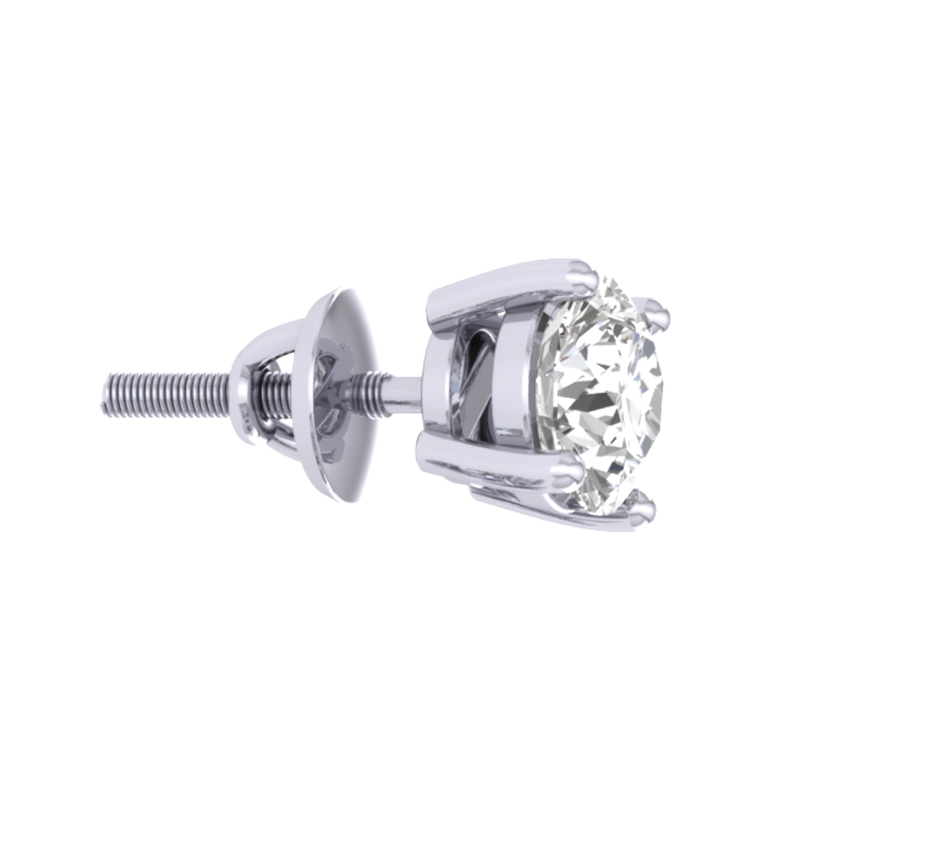 Lab Grown Diamond Solitaire Studs Earrings VS F 0.50 Ct 14k White Gold Prong Set