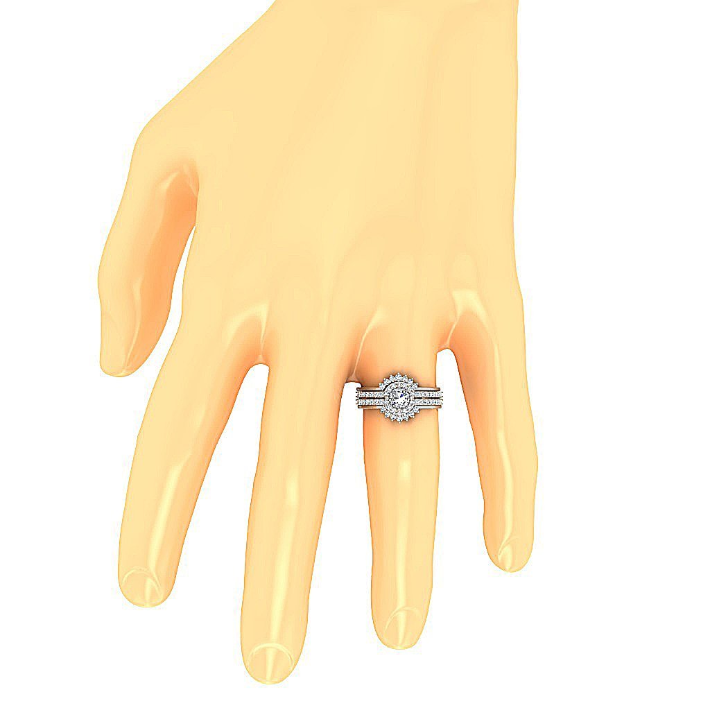Elegant 1.20 Ct Triple Bridal Ring Set on Finger - F Color Lab Grown Diamond