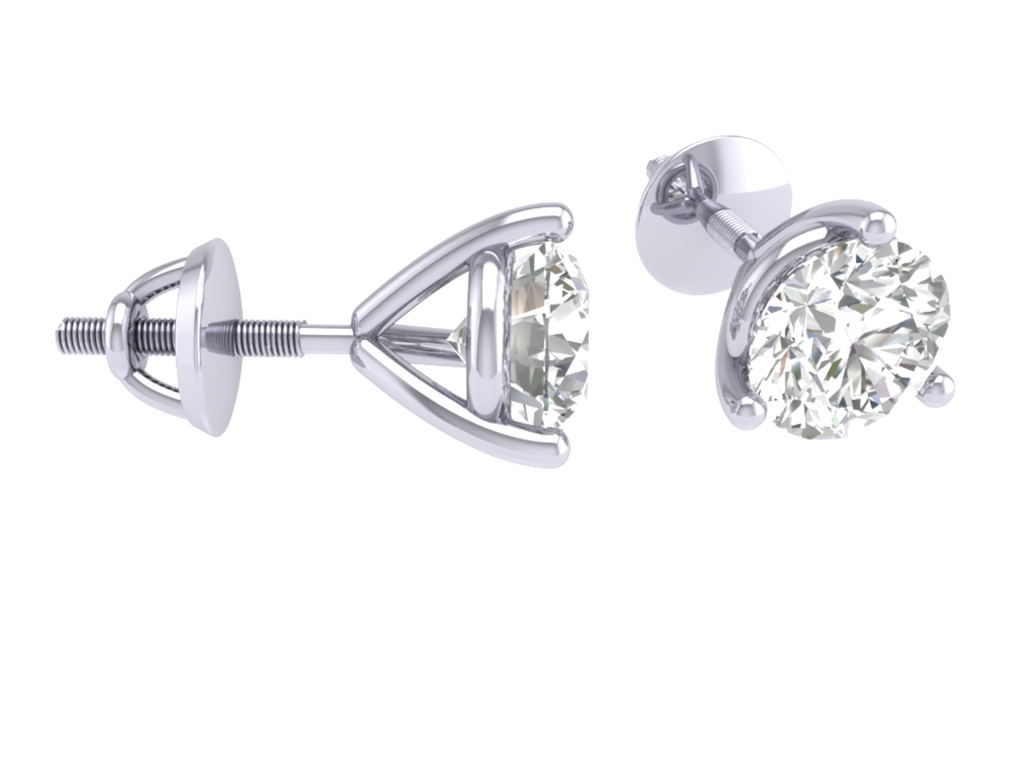 14k/18k White Gold Natural Diamonds Solitaire Studs Earrings SI1 G 0.50 Ct Martini Prong Set 3.90MM