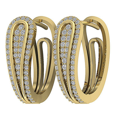 Large Hoop Wedding Earrings Genuine Diamond SI1/I1 G 1.10 Ct 18k/14k Yellow Gold Prong Set