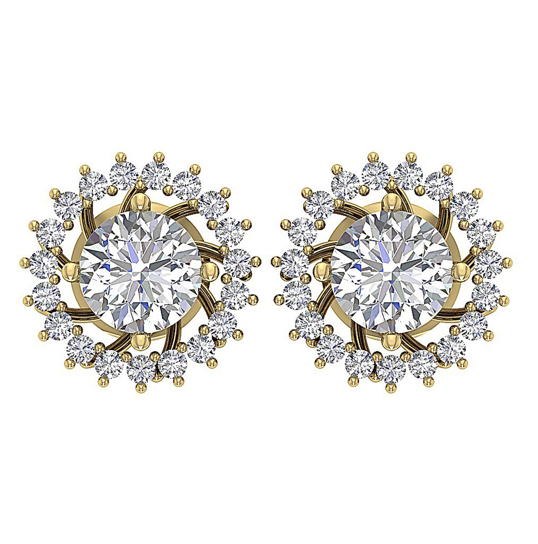 Removable Jacket Studs Earrings Set 14k Solid Gold Round Diamond I1 G 2.10 Ct